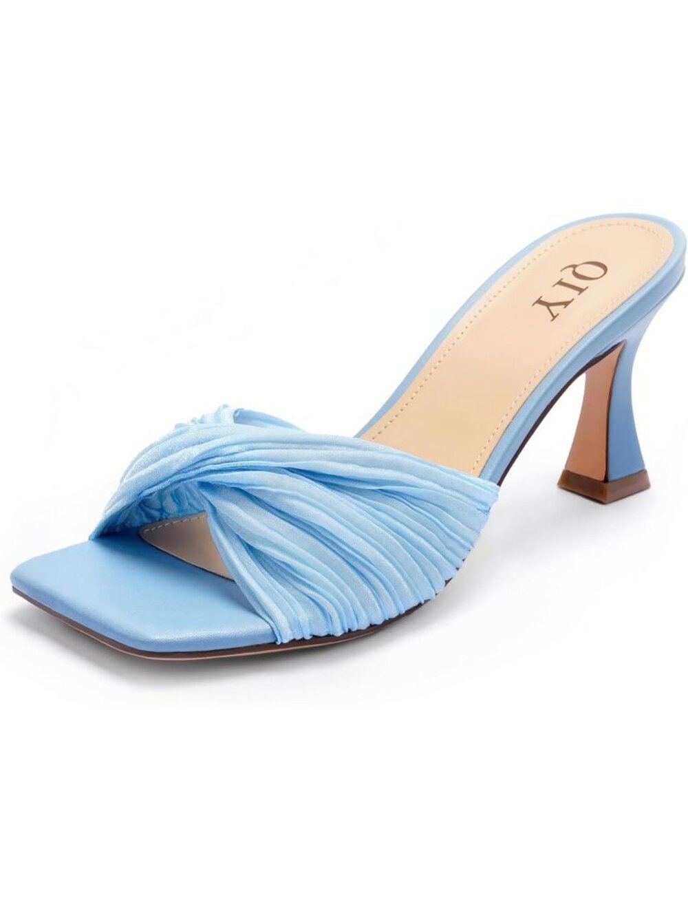Women's Blue Summer Stylish Open Square Toe Casual Slip-On Kitten Heeled Sandals